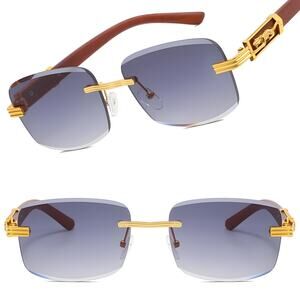 Panther Crest Luxe Bold Vibe Gray Lens Mens Womens Gold Rectangle Sunglasses